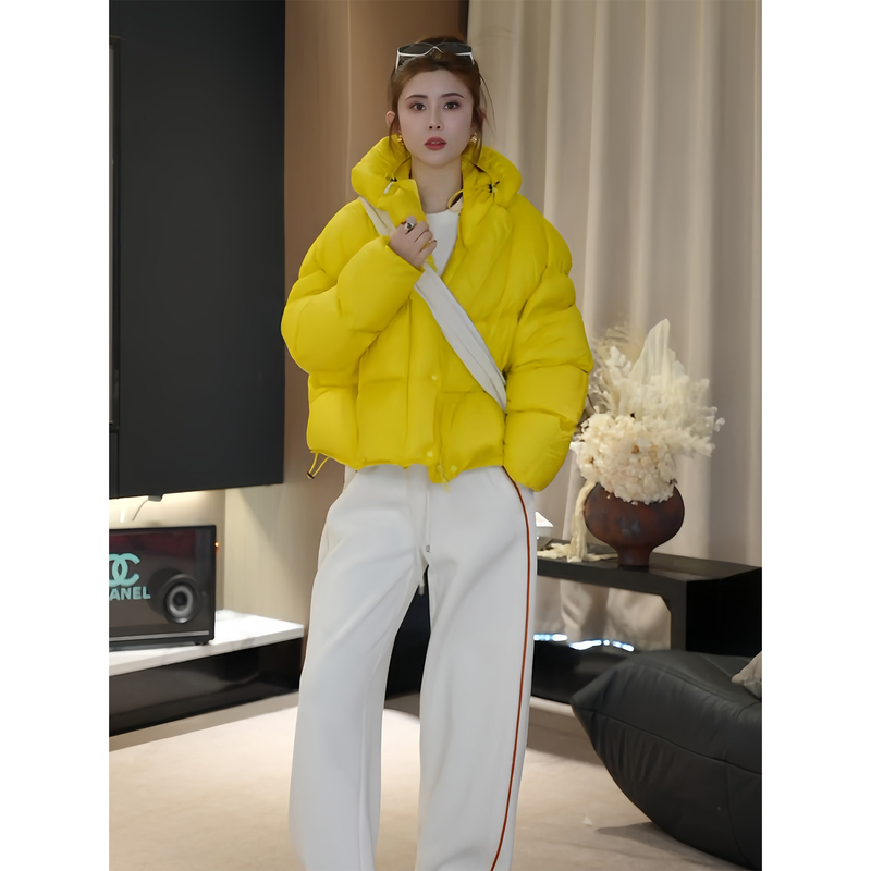Ah Double Asfo [Hot Air Balloon] 90 White Goose down Short Hooded down Jacket for Women, Lightweight and Warm Puffer Coat