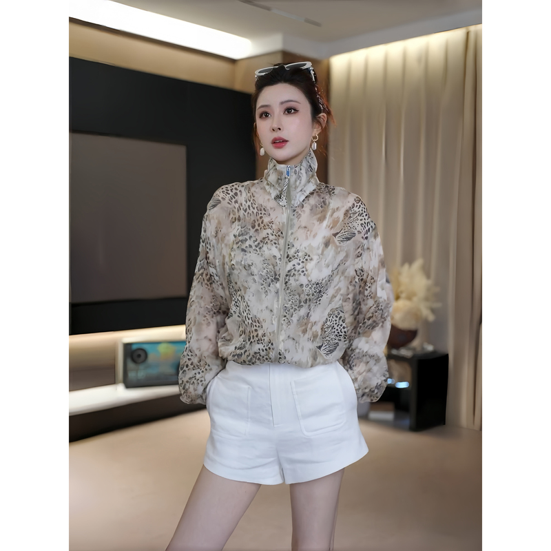 Ah Double Asfo [Leopard Beauty] 100% Rayon Leopard Print Thin Casual Sun Protection Cardigan for Women Xs01127