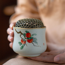 Songgong Jinli hand-painted Persimmon peach Lotus ceramic incense burner Chinese retro tea ceremony aroma lavender pan incense seal
