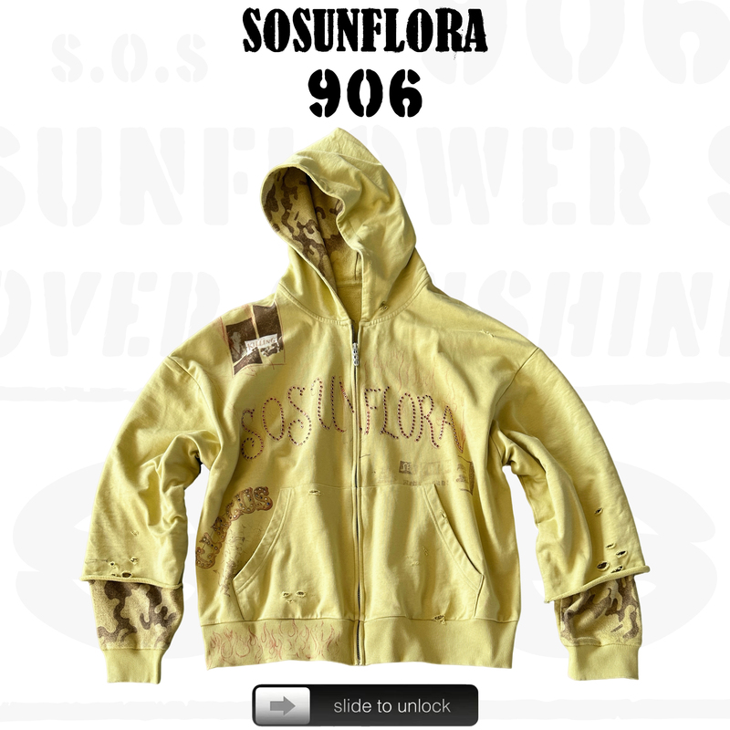 Sos Wasteland Style Washed and Dyed Zip-Up Hoodie with Heavy-Duty Rhinestone Embellishments, Faux Two-Piece Camouflage Sleeves, Distressed Hooded Jacket