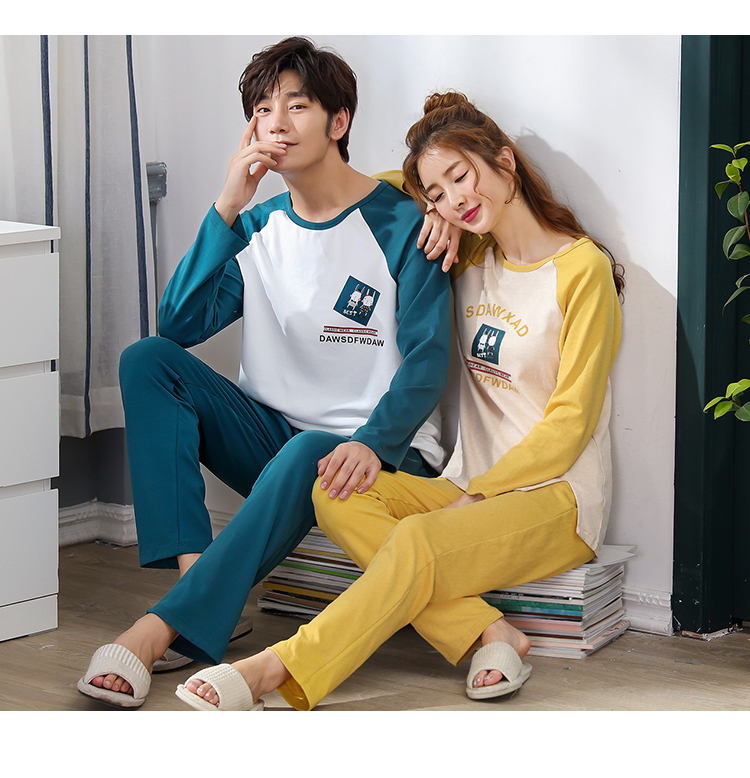Đồ ngủ cotton cho nữ mùa thu dài tay Cotton phiên bản Hàn Quốc có thể mặc bên ngoài đồ ngủ đôi mùa xuân và mùa thu nam phục vụ tại nhà bộ đồ thể thao nữ
