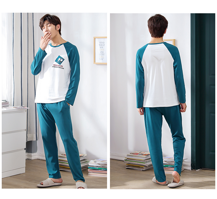 Đồ ngủ cotton cho nữ mùa thu dài tay Cotton phiên bản Hàn Quốc có thể mặc bên ngoài đồ ngủ đôi mùa xuân và mùa thu nam phục vụ tại nhà bộ đồ thể thao nữ