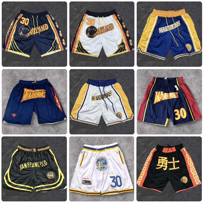 Warriors Shorts Curry Parade Champion Basketball Pants American Men's Retro Loose Quick-Drying Sports Pocket Shorts