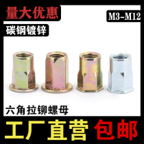 Flat head hexagonal rivet nut half hexagonal rivet nut pull cap M4M5M6M8M10M12 small countersunk head hexagonal rivet