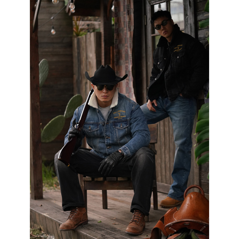 【Shell-Breaking Plan】Lamb's Wool Yellowstone 14-Ounce Heavy-Duty Embroidered Tough Western Denim Jacket for Autumn and Winter