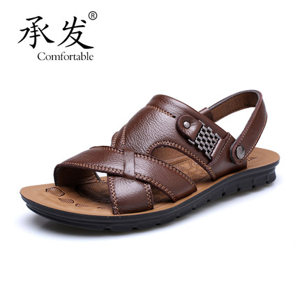 夏季2018新款男士真皮两用拖防滑凉拖鞋男凉鞋厚底潮流牛皮沙滩鞋