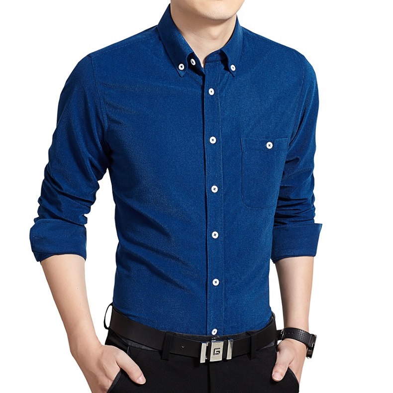 Mùa xuân và thu đông retro áo nhung dài tay nam kinh doanh tự canh tác giản dị áo sơ mi màu rắn quần áo nam áo sơ mi nam sọc