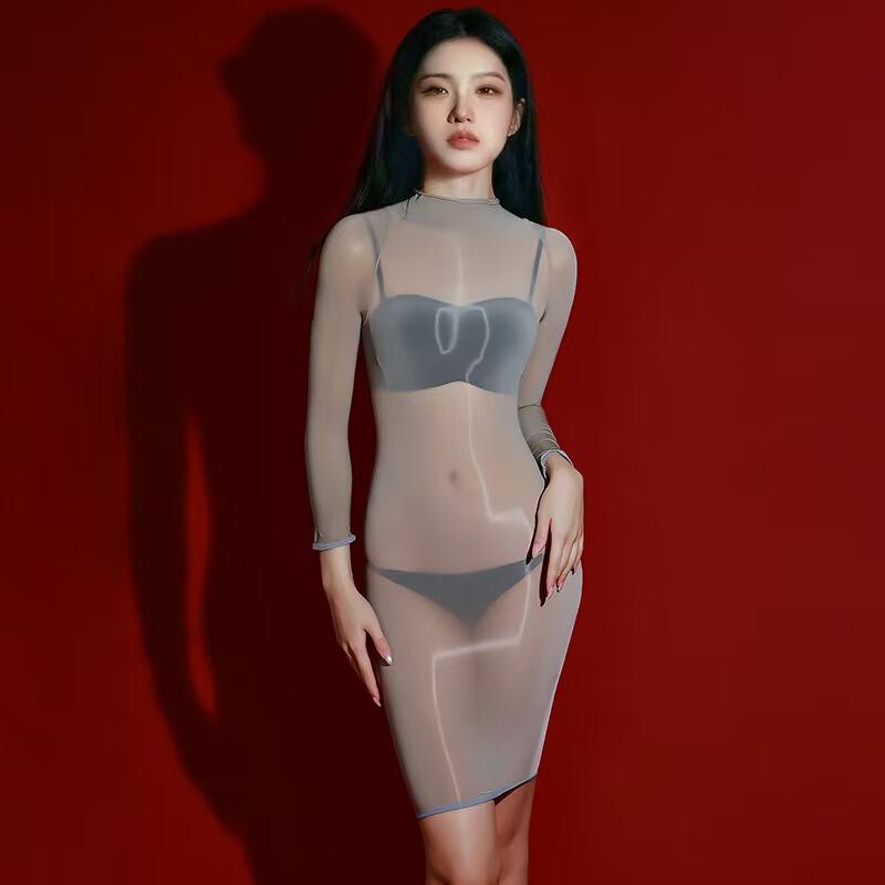 Plus Size 100kg Horse Oil Seamless Glossy Full-Body Sexy Silky Sleepwear with Leg-Covering Long Skirt