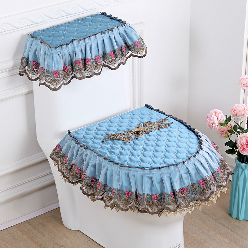 High-grade lace plum embroidery toilet seat three-piece set U-shaped toilet cover universal zipper seat washer toilet cover