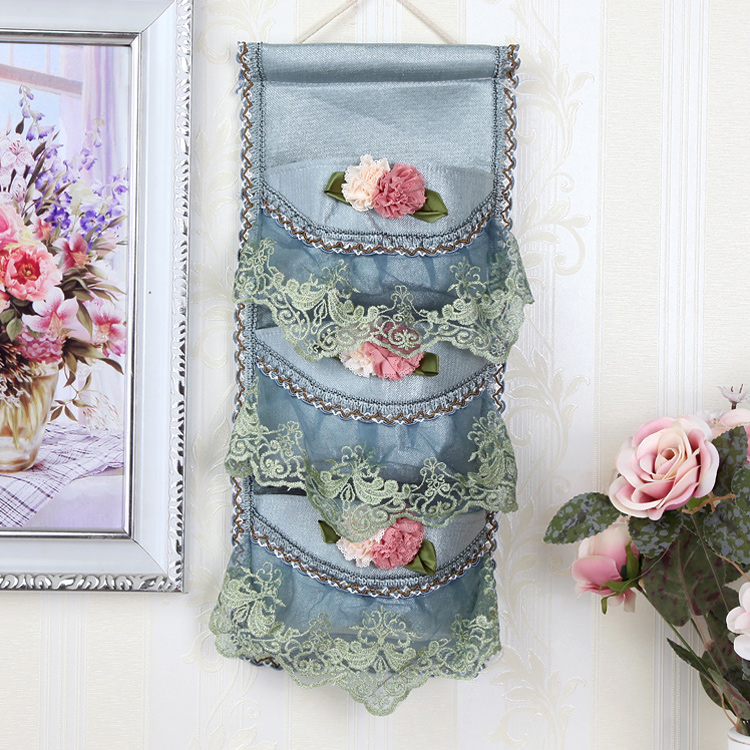 Wardrobe hanging bag storage bag wall hanging storage bag powder room hanging bag door back fabric lace multi-layer storage bag