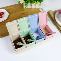 Q wheat straw creative four-grid seasoning box household plastic with spoon with lid with chassis seasoning tank bottle combination