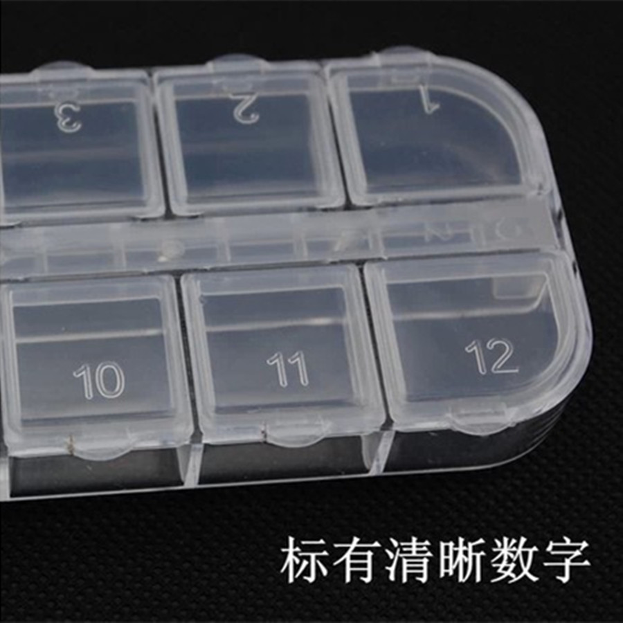 Dụng cụ làm móng cung cấp hộp lưu trữ 12 lưới Nail khoan trang trí hợp kim khoan đôi hàng trong suốt hộp nhựa điểm khoan đồ làm móng