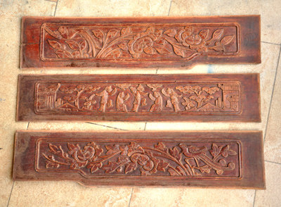 Collection of works of art Three pieces of an old carved plate flower plate