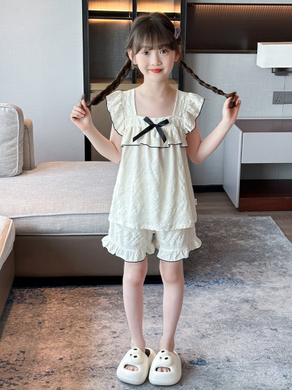 女童睡衣夏季薄款儿童女空调服公主风吊带短裤套装夏天女孩家居服