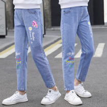 Girls' jeans Spring and Autumn 2022 New Yanqi Children's Spring Leisure Trousers Wearing Middle Children's Fashion Pants Outside