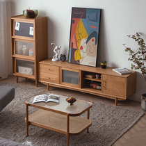 Mercer Wood All-solid wood TV cabinet Living room Cherry Wood Furniture Glass Door with Storage Drawer Gate