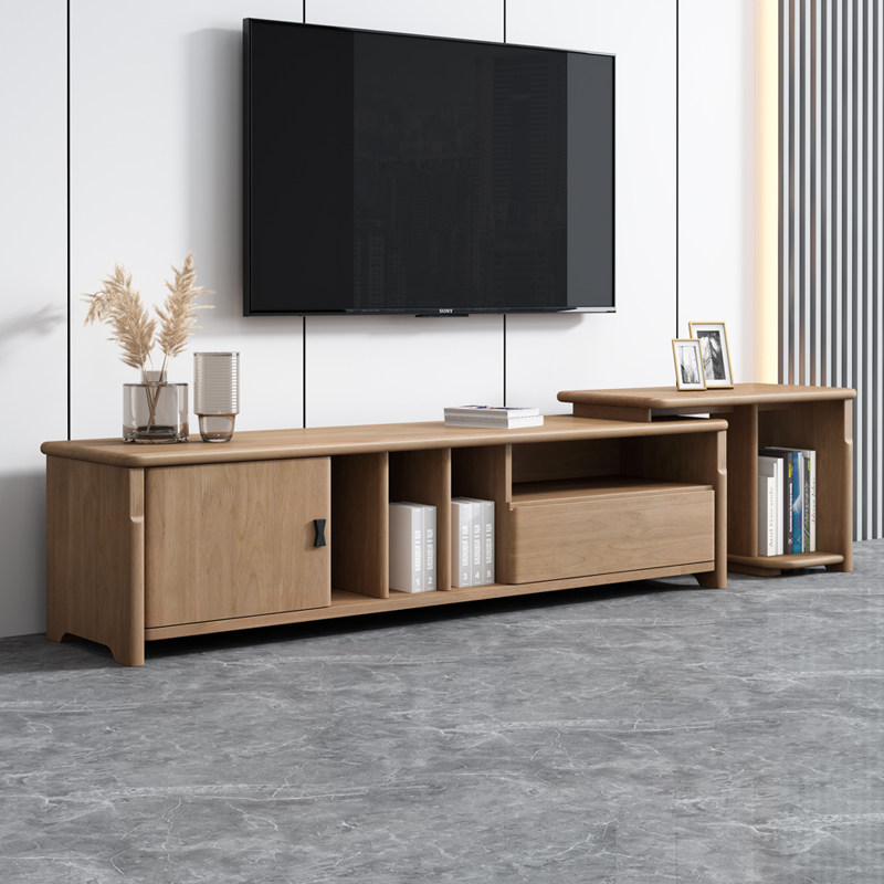 All solid wood TV cabinet modern minimalist living room furniture log retractable floor cabinet home storage cabinet wall cabinet