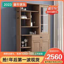 All solid wood hall cabinet partition living room double-sided wine cabinet modern minimalist Nordic porch cabinet shoe cabinet pure wood screen cabinet