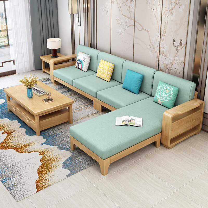 Solid wood sofa combined modern Chinese living room storage small family type winter and summer dual use corner with your courteous wood furniture