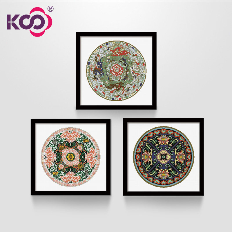 Ks Cross embroidered 2019 new 0 8 m printed cloth 4 strands of cotton thread triptych Living room Chinese Ruyi Auspicious Reunion