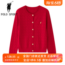 Polo Sport Retro Twisted Knitted Cardigan for Women's Spring 2024 New Year of Life Big Red Button Sweater