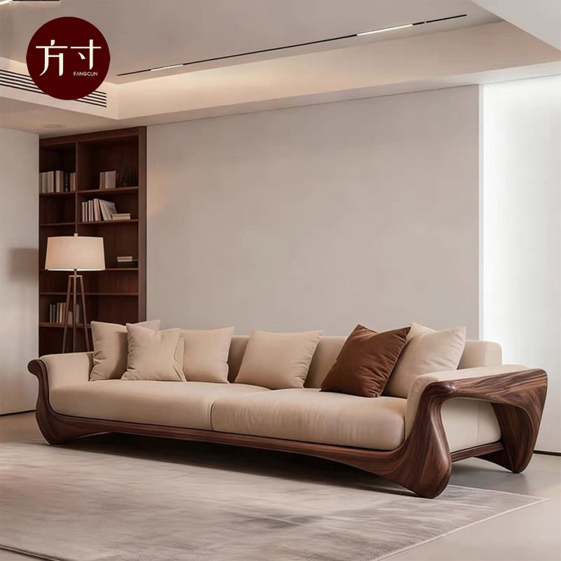 Song-Style Aesthetics North American Black Walnut Sofa Solid Wood Straight-Row Reception High-End Designer Office Furniture