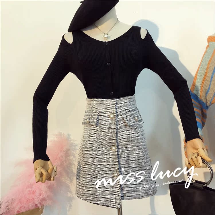 Chic đầu thu 2018 phiên bản Hàn Quốc mới của áo sơ mi mỏng mảnh mai thon gọn áo len đỏ