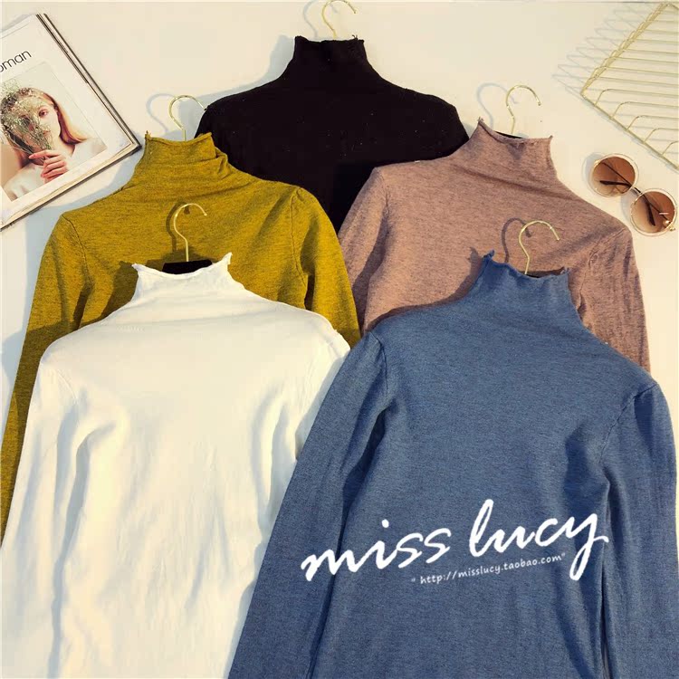 Áo sơ mi nữ mùa thu ZZ phiên bản Hàn Quốc mới của kiểu dáng thon thả hoang dã dài tay cổ cao nửa cổ cao cơ bản đan tinh khiết áo khoác len nữ