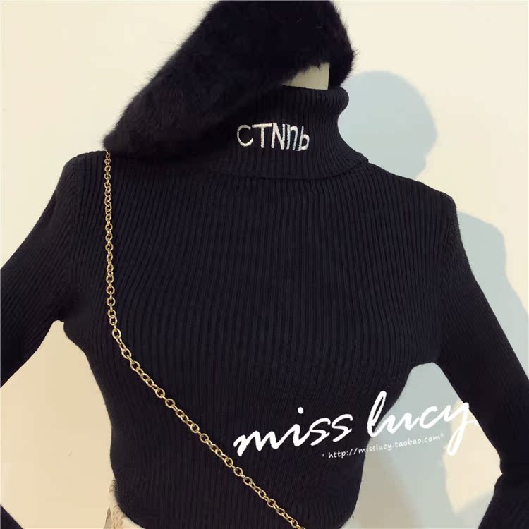 SS nữ mùa thu 2018 phiên bản Hàn Quốc mới của loa kèn bó sát, áo len dài tay cơ sở cao cổ áo thêu mỏng phần đan áo len cao cổ nữ hàn quốc