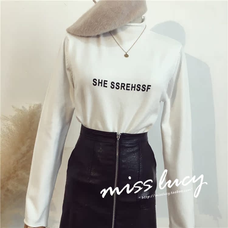 ZZ đầu thu 2018 mới của phụ nữ chic áo sơ mi bó sát dài tay nửa đầu cổ cao mỏng mảnh mỏng đan đáy thời trang công sở nữ