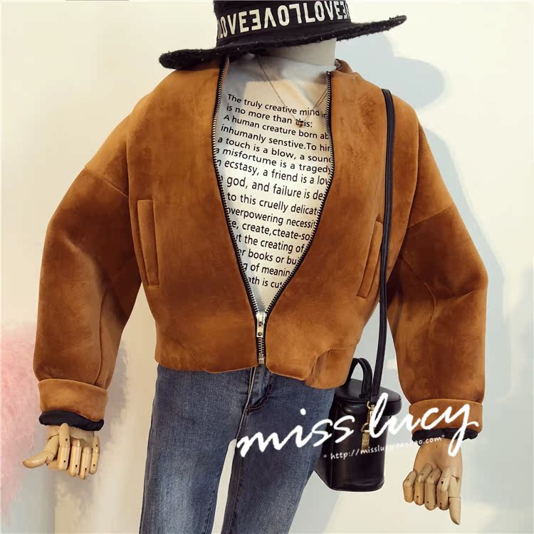 EE mùa thu và đông nữ 2018 mới Hồng Kông phong cách retro hoang dã dày vàng nhung bóng chày đồng phục ngắn áo nữ đẹp