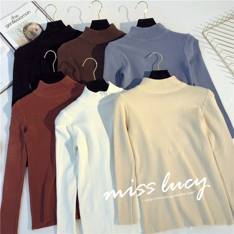 Đầu thu 2018 phiên bản Hàn Quốc mới của chiếc áo dài tự nhiên hoang dã dài tay nửa cổ cao chạm đáy áo sơ mi áo len đỏ