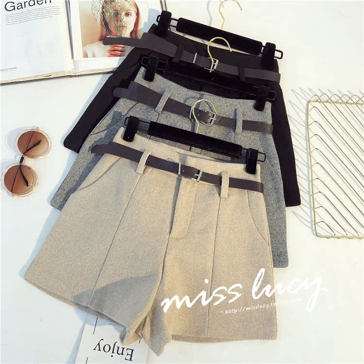 Quần short len ​​EE nữ mùa thu đông 2018 phiên bản Hàn Quốc mới của quần lửng cạp cao hoang dã mặc quần lửng ống rộng thoải mái quần sooc nữ