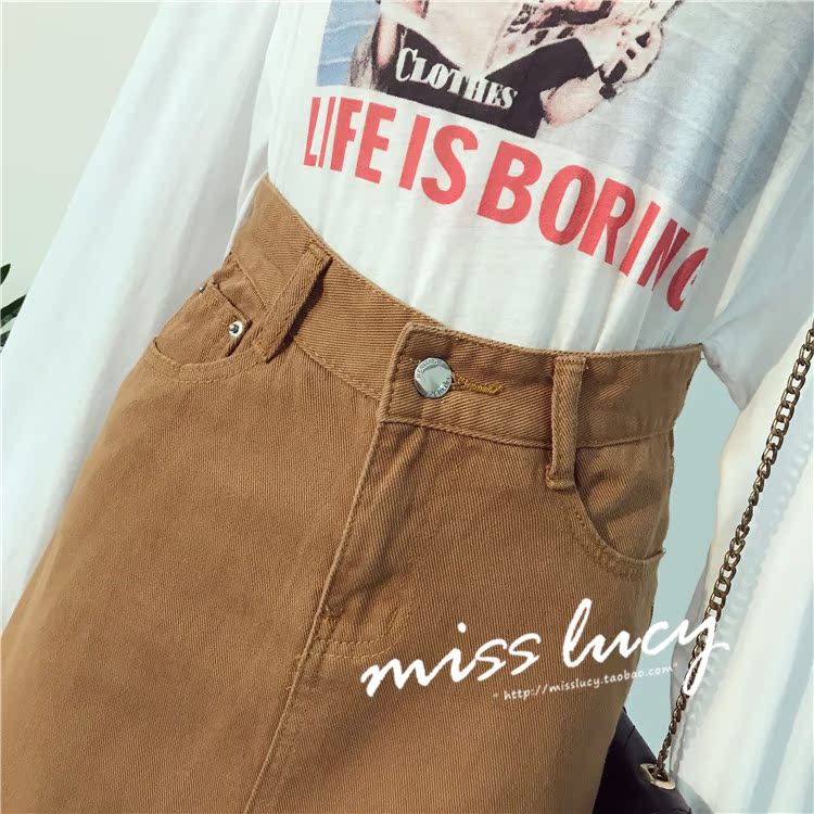 Mùa thu 2018 mới Hồng Kông hương vị retro chic cao eo bước gói hip váy váy denim một từ váy ngắn nữ chân váy ôm dài