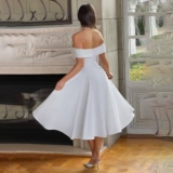 Элегантное платье, сексуальный приталенный корсет, открытые плечи, с открытой спиной, А-силуэт, длина миди