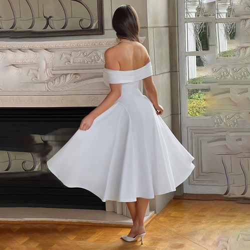 Элегантное платье, сексуальный приталенный корсет, открытые плечи, с открытой спиной, А-силуэт, длина миди