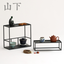 Iron tea shed tea set storage Bo ancient shelf retro desktop tea cabinet Club tea ceremony accessories ancient iron display rack