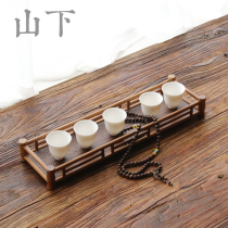 Bamboo woven tea cup holder household kung fu tea set display rack hanging cup holder Purple Bamboo double cup holder bamboo storage tea cup holder