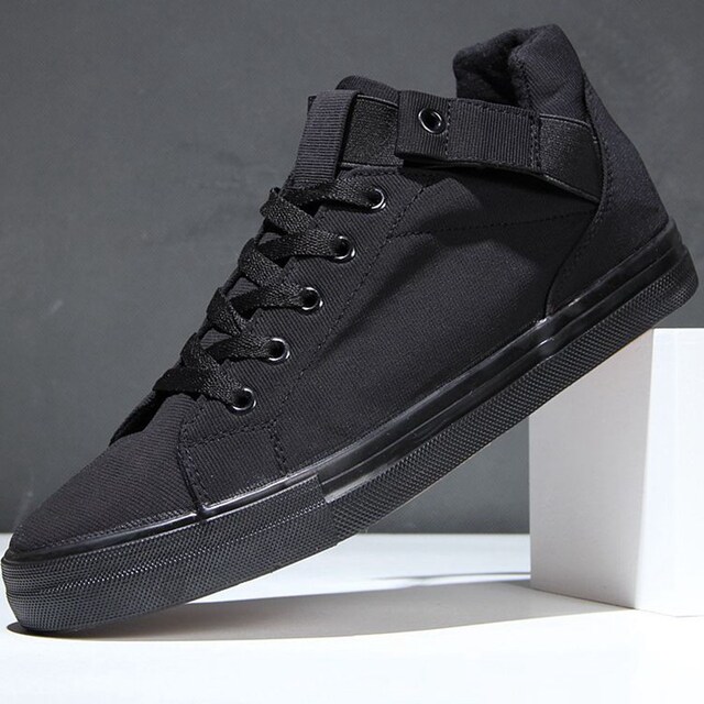 All black high-top canvas shoes for men in spring, pure black work shoes for work, breathable men's Chinese casual sneakers