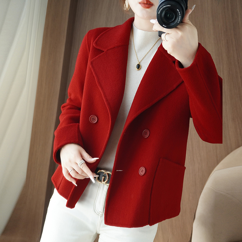 25 Autumn/Winter New Double-Sided Cashmere Coat for Women, Short Style for Petite Figures, Pure Wool Woolen Jacket, Age-Reducing Fashionable Top