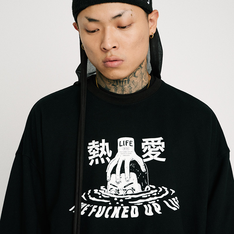 Food fishing SEDUCEgear love printing handsome black thick cotton T men's spring and autumn street youth couple thick T-shirt