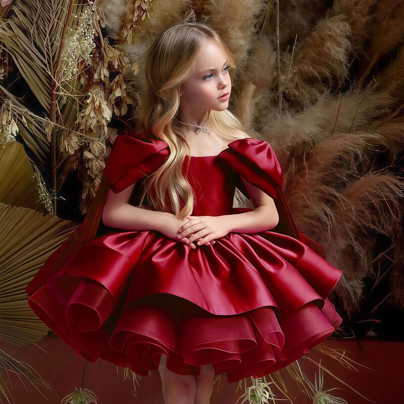 Children's Red Dress Princess Dress Girl's Tutu Skirt Birthday Piano Host Dress Performance Costume Children's Red Dress Princess Dress Girl's Tutu Skirt Birthday Piano Host Dress Performance Costume