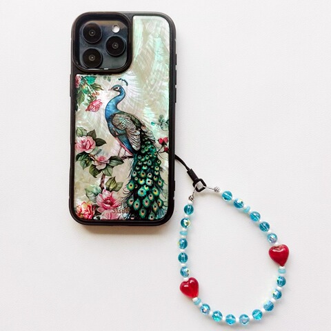 Black Peacock & Roses With Strap – Pro/Plus/Max/Air – 17, 16 – For Girls High Quality Premium iPhone Case