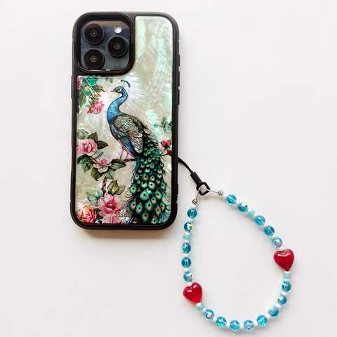 Black Peacock & Roses With Strap – Pro/Plus/Max/Air – 17, 16 – For Girls High Quality Premium iPhone Case