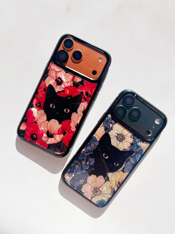 Red Floral Cat Art iPhone Case