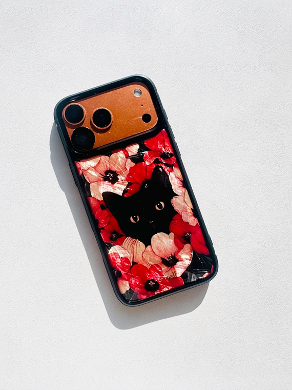 Red Floral Cat Art iPhone Case