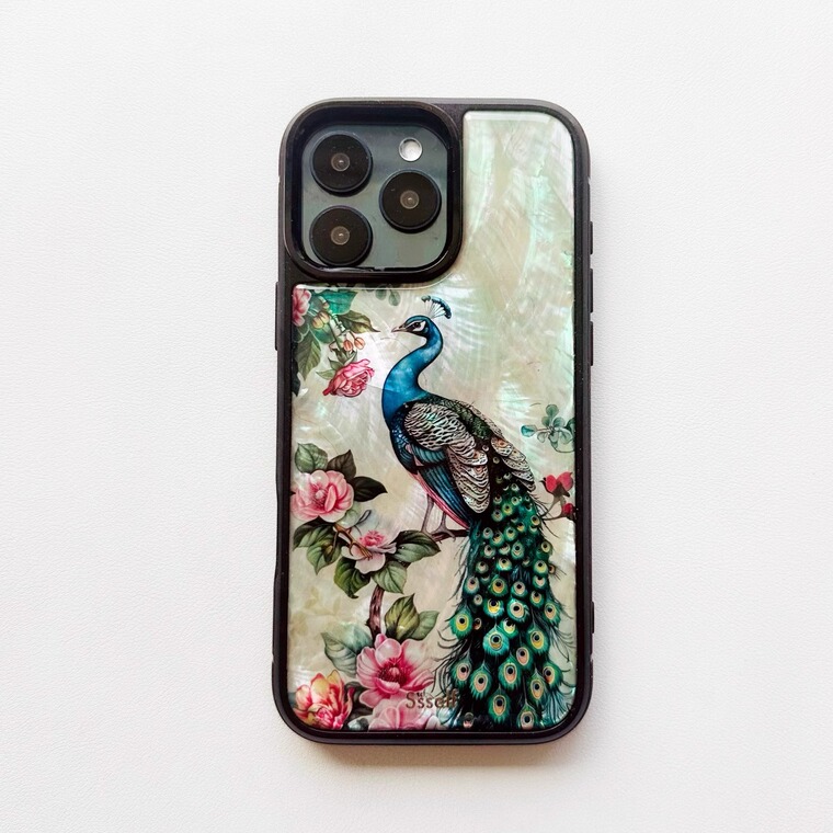 Black Peacock & Roses With Strap – Pro/Plus/Max/Air – 17, 16 – For Girls High Quality Premium iPhone Case