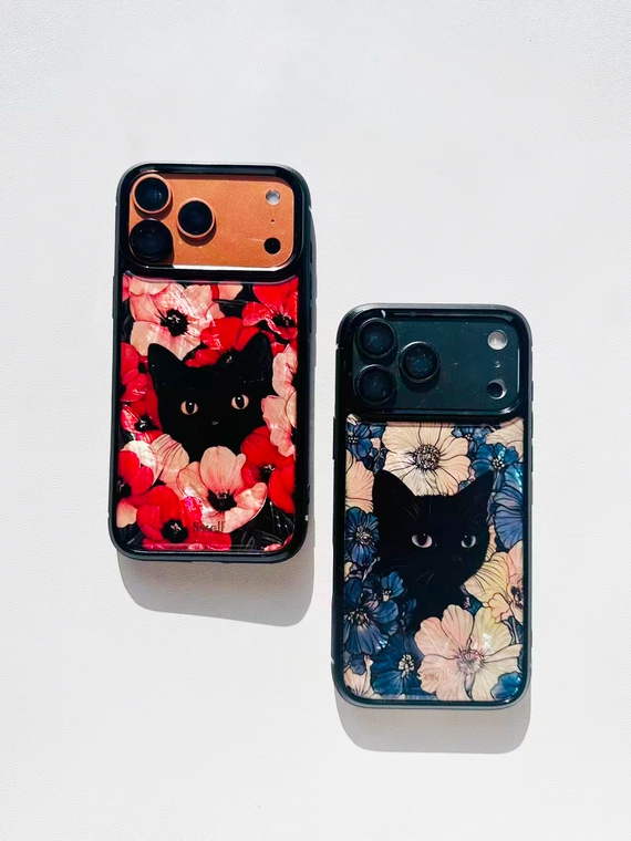 Red Floral Cat Art iPhone Case