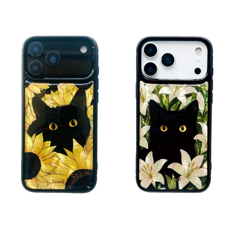 Red Floral Cat Art iPhone Case