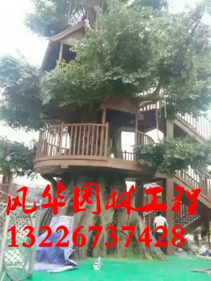 Custom plastic stone gate fake tree cement tree house making luxury hotel clubhouse decoration ancient pavilion corridor